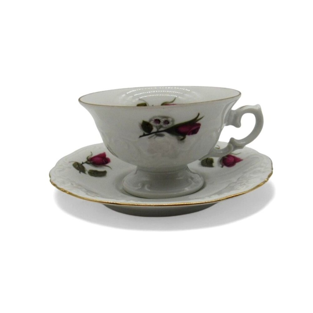 Vintage Walbrzych PORCELAIN Tea CUP Set Pink Rose Gold Trim Poland